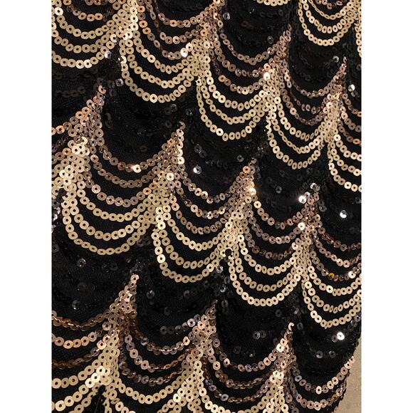 Crystal Doll Sequin Bodycon Mini Dress Small Black Gold Cocktail Party Glam NYE - Picture 9 of 15